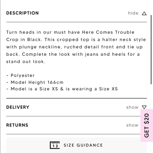 White fox boutique here comes trouble crop black - Picture 4 of 4